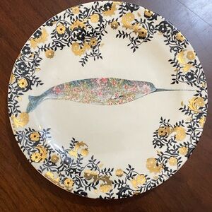 Anthropologie Black and Gold Floral Narwhal Plate